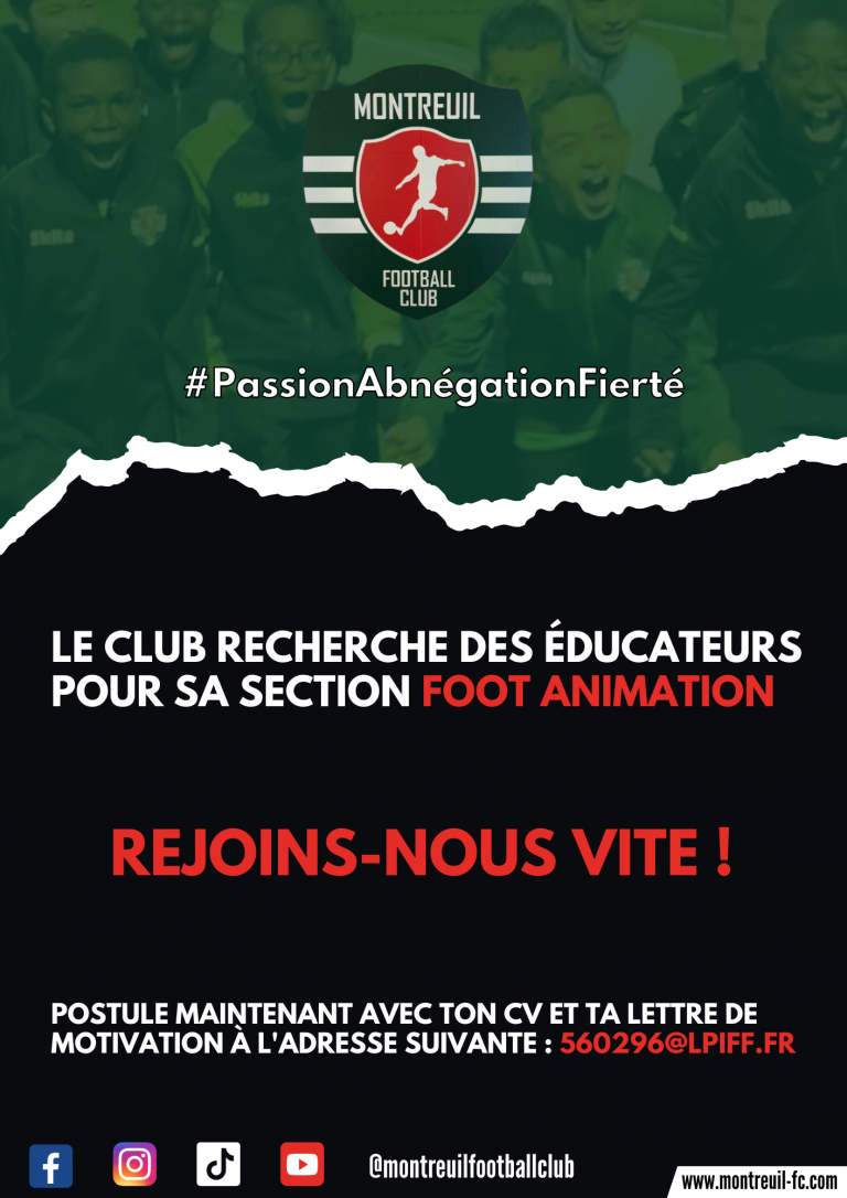 Recherche de nouveaux éducateurs pour notre section Foot Animation !