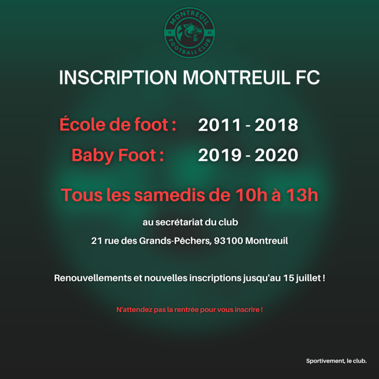 Inscriptions ouvertes au Montreuil FC !
